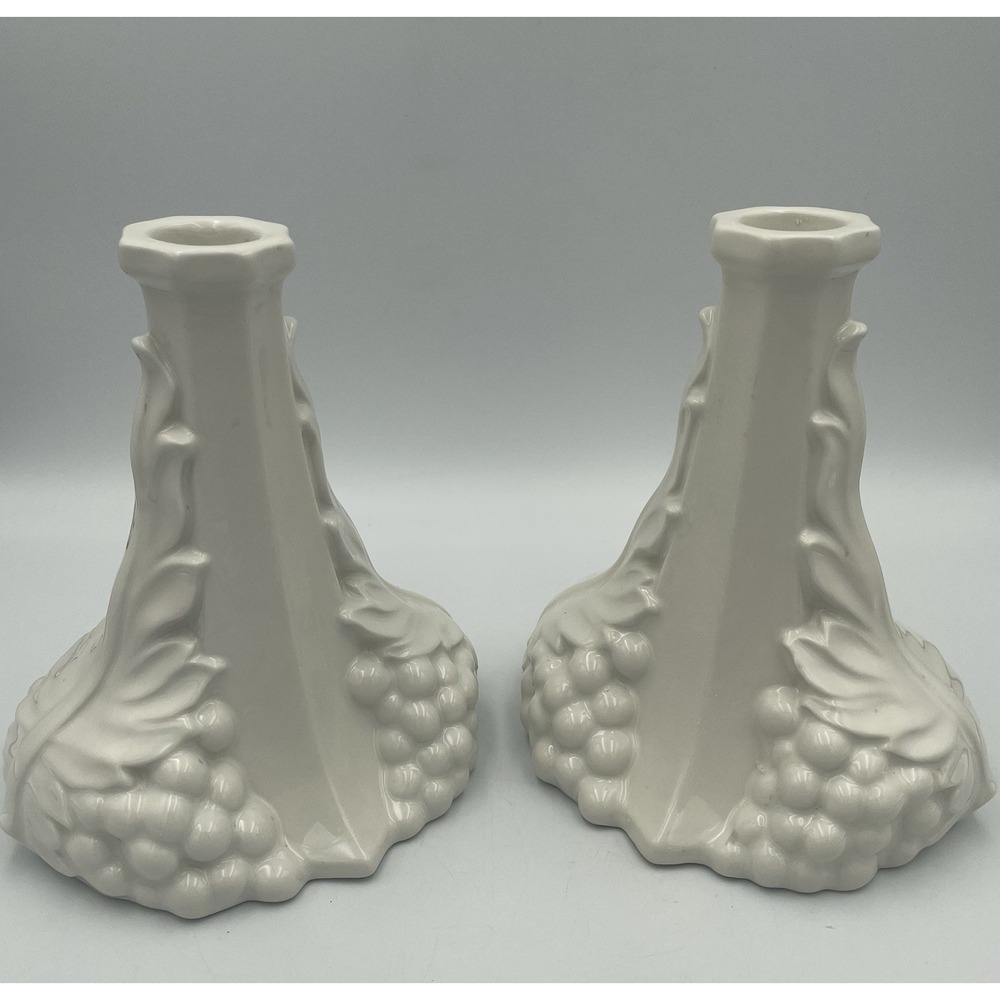 Red Cliff Ironstone Candle Holders Set Of 2 Vtg Grape Pattern Retired USA Made